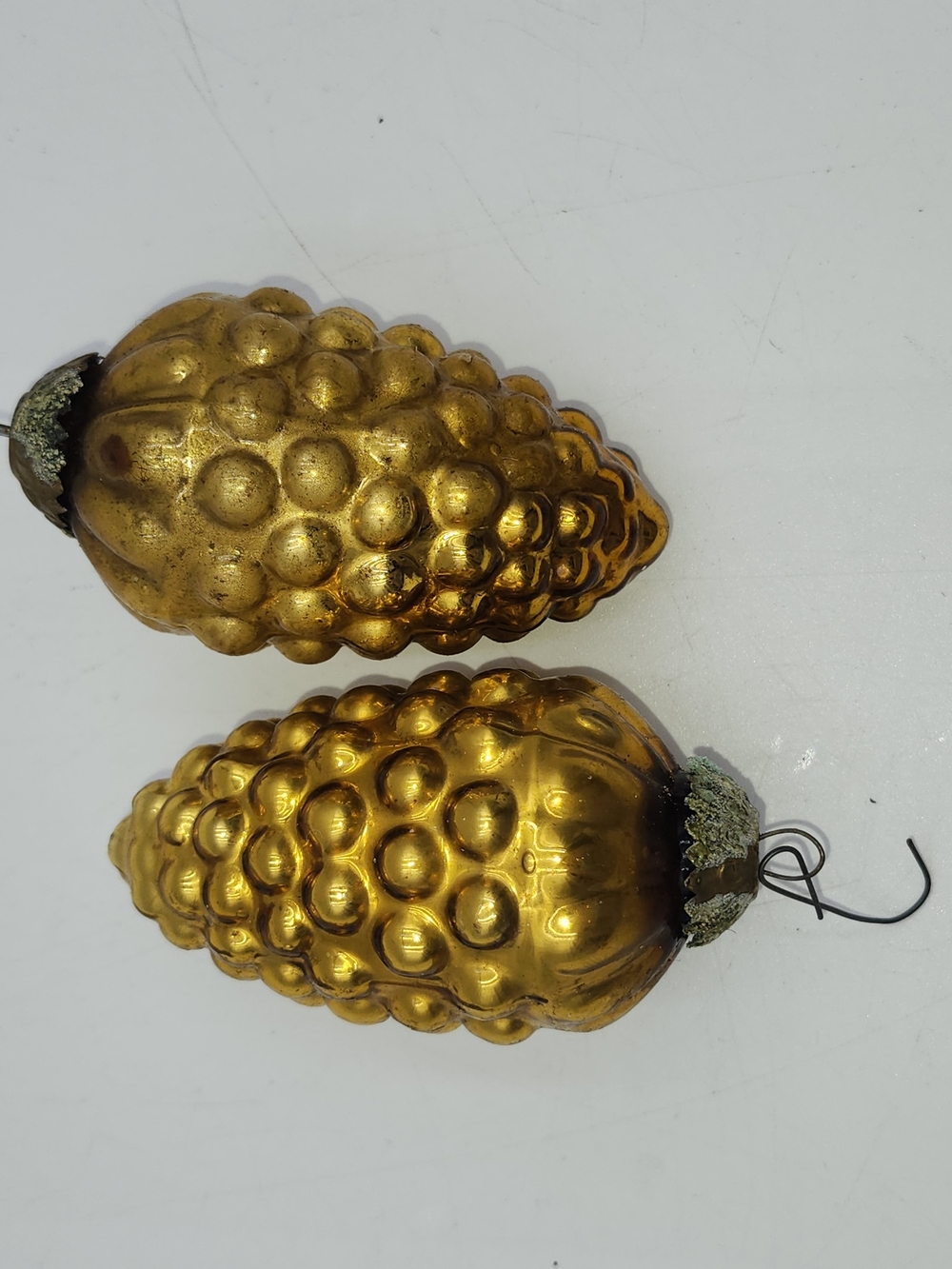 Vintage Gold Glass Pinecone Ornaments - Set of 2
